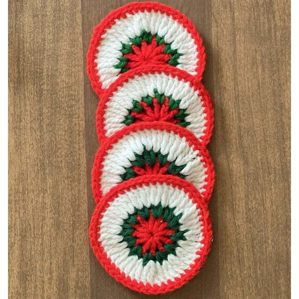 Vintage Handmade Crochet Coasters Christmas Decor Grannycore cottagecore